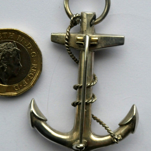 1880s SCOTTISH SILVER: Victorian ANCHOR BROOCH with Inset Specimen Agates