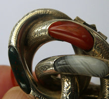 Load image into Gallery viewer, 1880s SCOTTISH SILVER: Victorian Lover&#39;s Knot Brooch with Inset Specimen Agates
