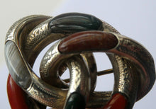 Load image into Gallery viewer, 1880s SCOTTISH SILVER: Victorian Lover&#39;s Knot Brooch with Inset Specimen Agates
