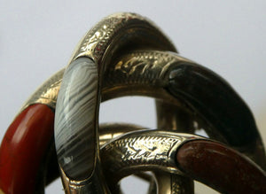 1880s SCOTTISH SILVER: Victorian Lover's Knot Brooch with Inset Specimen Agates