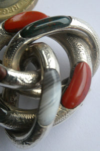 1880s SCOTTISH SILVER: Victorian Lover's Knot Brooch with Inset Specimen Agates