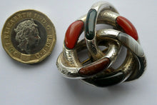 Load image into Gallery viewer, 1880s SCOTTISH SILVER: Victorian Lover&#39;s Knot Brooch with Inset Specimen Agates
