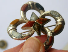 Load image into Gallery viewer, 1880s SCOTTISH SILVER: Victorian Quatrefoil Shape and Raised Star Brooch with Inset Specimen Agates

