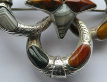 Load image into Gallery viewer, 1880s SCOTTISH SILVER: Victorian Quatrefoil Shape and Raised Star Brooch with Inset Specimen Agates
