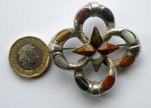 Load image into Gallery viewer, 1880s SCOTTISH SILVER: Victorian Quatrefoil Shape and Raised Star Brooch with Inset Specimen Agates
