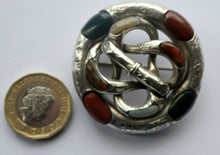 Load image into Gallery viewer, Large 1880s SCOTTISH SILVER: Victorian Knot Brooch with Inset Specimen Agate
