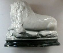 Load image into Gallery viewer, Large ANTIQUE Victorian Staffordshire GREY Recumbent Lion with Glass Eyes. 11 inches in length
