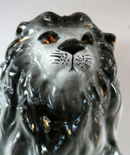 Load image into Gallery viewer, Large ANTIQUE Victorian Staffordshire GREY Recumbent Lion with Glass Eyes. 11 inches in length
