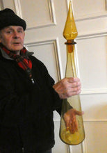 Load image into Gallery viewer, VERY TALL Golden Amber Glass GENIE Vase with Original Hollow Hand Blown Stopper. 27 inches
