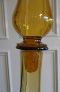 VERY TALL Golden Amber Glass GENIE Vase with Original Hollow Hand Blown Stopper. 27 inches