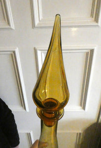 VERY TALL Golden Amber Glass GENIE Vase with Original Hollow Hand Blown Stopper. 27 inches