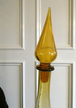 Load image into Gallery viewer, VERY TALL Golden Amber Glass GENIE Vase with Original Hollow Hand Blown Stopper. 27 inches
