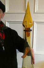 Load image into Gallery viewer, VERY TALL Golden Amber Glass GENIE Vase with Original Hollow Hand Blown Stopper. 27 inches
