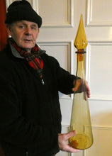 Load image into Gallery viewer, VERY TALL Golden Amber Glass GENIE Vase with Original Hollow Hand Blown Stopper. 27 inches
