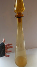 Load image into Gallery viewer, VERY TALL Golden Amber Glass GENIE Vase with Original Hollow Hand Blown Stopper. 27 inches
