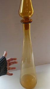 VERY TALL Golden Amber Glass GENIE Vase with Original Hollow Hand Blown Stopper. 27 inches