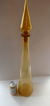 Load image into Gallery viewer, VERY TALL Golden Amber Glass GENIE Vase with Original Hollow Hand Blown Stopper. 27 inches
