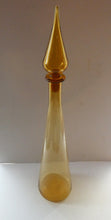 Load image into Gallery viewer, VERY TALL Golden Amber Glass GENIE Vase with Original Hollow Hand Blown Stopper. 27 inches
