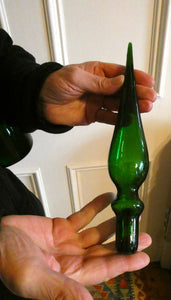 TALL Emerald Green Glass GENIE Vase with Original Hollow Hand Blown Stopper. 25 inches