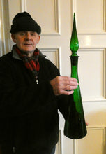 Load image into Gallery viewer, TALL Emerald Green Glass GENIE Vase with Original Hollow Hand Blown Stopper. 25 inches
