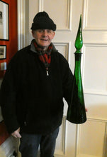 Load image into Gallery viewer, TALL Emerald Green Glass GENIE Vase with Original Hollow Hand Blown Stopper. 25 inches
