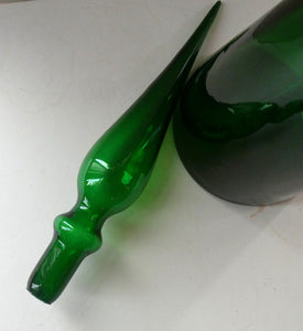 TALL Emerald Green Glass GENIE Vase with Original Hollow Hand Blown Stopper. 25 inches