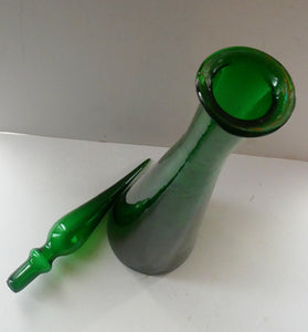 TALL Emerald Green Glass GENIE Vase with Original Hollow Hand Blown Stopper. 25 inches