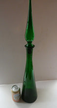 Load image into Gallery viewer, TALL Emerald Green Glass GENIE Vase with Original Hollow Hand Blown Stopper. 25 inches
