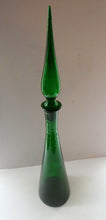 Load image into Gallery viewer, TALL Emerald Green Glass GENIE Vase with Original Hollow Hand Blown Stopper. 25 inches
