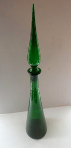 TALL Emerald Green Glass GENIE Vase with Original Hollow Hand Blown Stopper. 25 inches