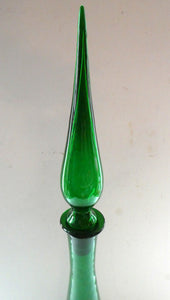 TALL Emerald Green Glass GENIE Vase with Original Hollow Hand Blown Stopper. 25 inches