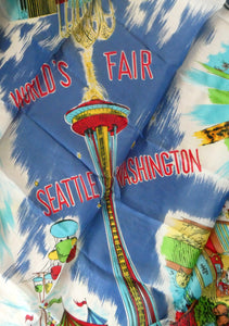 Very Rare 1962 World's Fair SEATTLE WASHINGTON Square Silk Scarf. Good Condition