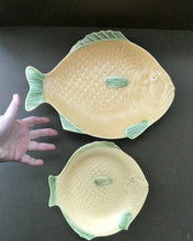 Load image into Gallery viewer, SIX 1930s Yellow Shorter &amp; Sons Fish Plates (9 1/2 inches) and Massive Serving Platter 14 1/2 inches
