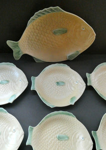 SIX 1930s Yellow Shorter & Sons Fish Plates (9 1/2 inches) and Massive Serving Platter 14 1/2 inches