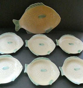 SIX 1930s Yellow Shorter & Sons Fish Plates (9 1/2 inches) and Massive Serving Platter 14 1/2 inches