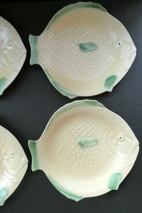 SIX 1930s Yellow Shorter & Sons Fish Plates (9 1/2 inches) and Massive Serving Platter 14 1/2 inches