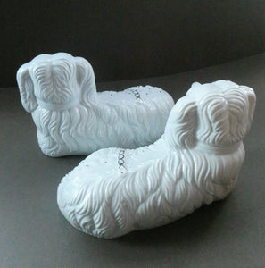  Decorative PAIR of Large Vintage Staffordshire Style White Recumbent Spaniels.