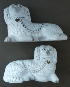  Decorative PAIR of Large Vintage Staffordshire Style White Recumbent Spaniels.
