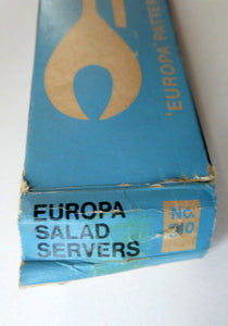 Vintage 1960s EUROPA Pair of Stainless Steel Salad Servers in Original Box