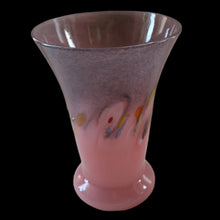 Load image into Gallery viewer, SCOTTISH GLASS. Vintage 1960s Strathearn Vase Aventurine Inclusions, Tutti Frutti Swirls. Leaping Salmon Mark.  8 inches

