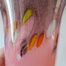 Load image into Gallery viewer, SCOTTISH GLASS. Vintage 1960s Strathearn Vase Aventurine Inclusions, Tutti Frutti Swirls. Leaping Salmon Mark.  8 inches
