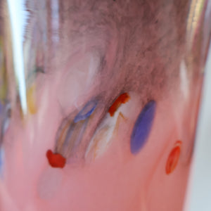 SCOTTISH GLASS. Vintage 1960s Strathearn Vase Aventurine Inclusions, Tutti Frutti Swirls. Leaping Salmon Mark.  8 inches