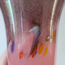 Load image into Gallery viewer, SCOTTISH GLASS. Vintage 1960s Strathearn Vase Aventurine Inclusions, Tutti Frutti Swirls. Leaping Salmon Mark.  8 inches
