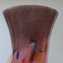 Load image into Gallery viewer, SCOTTISH GLASS. Vintage 1960s Strathearn Vase Aventurine Inclusions, Tutti Frutti Swirls. Leaping Salmon Mark.  8 inches
