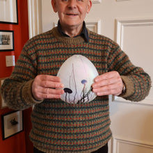 Load image into Gallery viewer, SIGNED John Ditchfield White Iridescent Glass Vase with Lily-pads &amp; Whiplash Trails. 7 Inches
