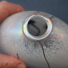 Load image into Gallery viewer, SIGNED John Ditchfield White Iridescent Glass Vase with Lily-pads &amp; Whiplash Trails. 7 Inches
