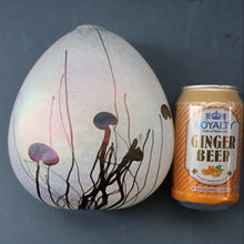 Load image into Gallery viewer, SIGNED John Ditchfield White Iridescent Glass Vase with Lily-pads &amp; Whiplash Trails. 7 Inches
