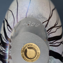 Load image into Gallery viewer, SIGNED John Ditchfield White Iridescent Glass Vase with Lily-pads &amp; Whiplash Trails. 7 Inches
