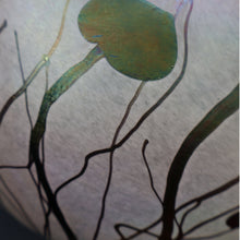 Load image into Gallery viewer, SIGNED John Ditchfield White Iridescent Glass Vase with Lily-pads &amp; Whiplash Trails. 7 Inches
