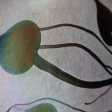 Load image into Gallery viewer, SIGNED John Ditchfield White Iridescent Glass Vase with Lily-pads &amp; Whiplash Trails. 7 Inches
